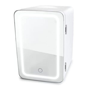 rohkus led lighted mini fridge with mirror door refrigerator, white