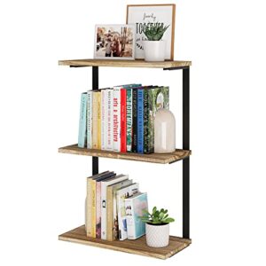 wallniture tivoli 17″ floating shelves wall mounted, 3 tier shelf for living room decor, wall bookshelf, rustic wood wall shelves for bedroom, bathroom storage shelves, kitchen wall shelf, burnt