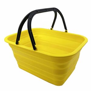 SAMMART 12L (3.17Gallon) Collapsible Tub with Handle - Portable Outdoor Picnic Basket/Crater - Foldable Shopping Bag - Space Saving Storage Container (Golden Yellow)