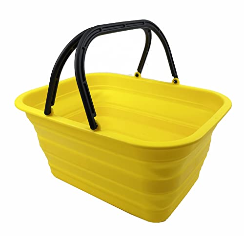 SAMMART 12L (3.17Gallon) Collapsible Tub with Handle - Portable Outdoor Picnic Basket/Crater - Foldable Shopping Bag - Space Saving Storage Container (Golden Yellow)