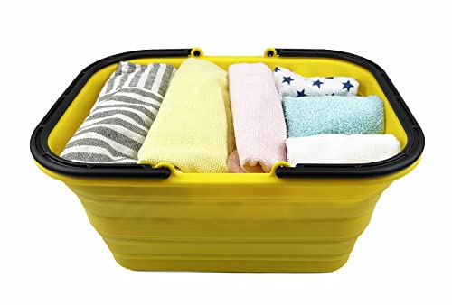 SAMMART 12L (3.17Gallon) Collapsible Tub with Handle - Portable Outdoor Picnic Basket/Crater - Foldable Shopping Bag - Space Saving Storage Container (Golden Yellow)