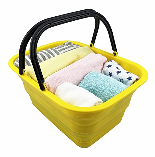 SAMMART 12L (3.17Gallon) Collapsible Tub with Handle - Portable Outdoor Picnic Basket/Crater - Foldable Shopping Bag - Space Saving Storage Container (Golden Yellow)