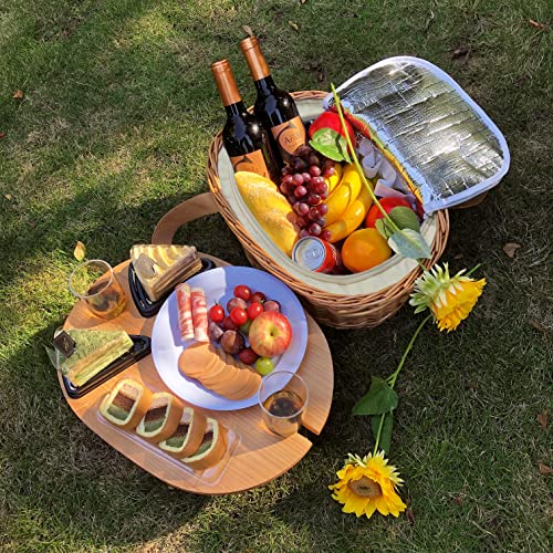 Hap Tim Wicker Picnic Basket Set for 4 with Mini Folding Wine Picnic Table & Large Insulated Cooler Bag & Cutlery Service Kits for 4 Person, Couples Gifts, Wedding Gifts (Y2209-4-CM)