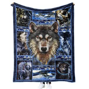 Irisbell Wolf Throw Blanket Cozy Warm Fleece Flannel Blanket for Sofa Bed Travel Soft Plush Gifts Blanket for Adult and Kids (Wolf-1, 80 x 60 in)