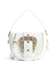 versace jeans couture white crossbody minibag with gold baroque logo buckle and adjustable shoulder strap 74va4bf2zs413