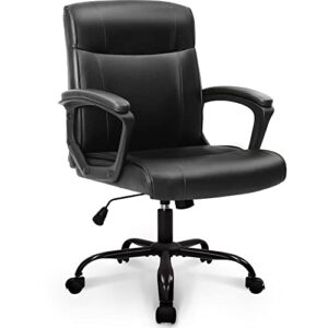 neo chair ergonomic office chair desk chair mid back executive pu leather adjustable computer desk gaming chair comfortable padded arm lumbar support rolling swivel with wheels (jet black)