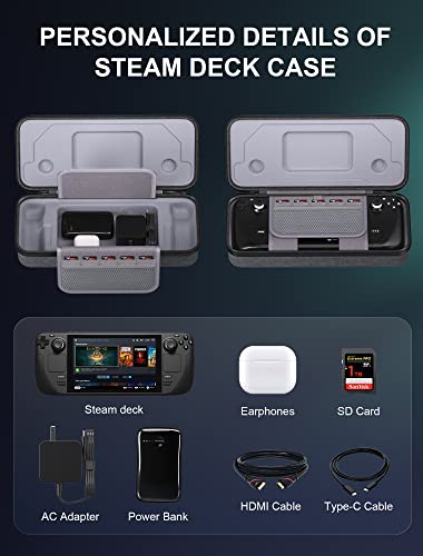 Feirsh Carrying Case for Steam Deck, Portable Steam Deck Carry Case Built-in Extra AC Adapter Charger Storage Space, Portable Travel Carrying Case Shell Pouch for Steam Deck Console & Accessories