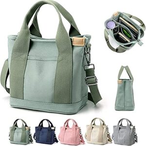 kraek large capacity multi-pocket handbag women’s canvas tote purses crossbody bag vintage tote bags for school college(a-green,long shoulder straps)