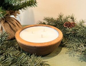 bonneville handmade candles / 5 1/2″ x 2″ hand poured wood bowl candle, 3 wick/dough bowl candle/up to 25 hour burn time / 100% soy wax/scented candle/rustic candle/holiday (unscented)