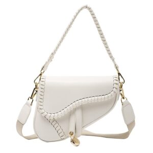 women saddle shoulder bag trendy clutch purse underarm handbag zipper crossbody bag satchel bags handbag pu leather (white)
