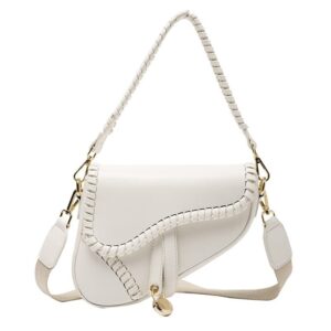 Women Saddle Shoulder Bag Trendy Clutch Purse Underarm Handbag Zipper Crossbody Bag Satchel Bags Handbag PU Leather (White)