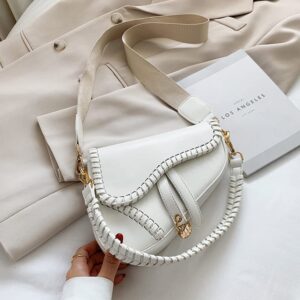 Women Saddle Shoulder Bag Trendy Clutch Purse Underarm Handbag Zipper Crossbody Bag Satchel Bags Handbag PU Leather (White)