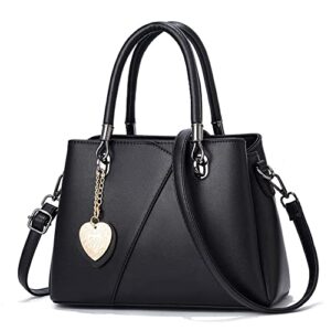 satchel handbag for women top handle crossbody bag two toned tote purse large ladies shoulder bag with zipper (black)