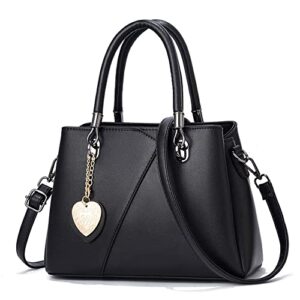 Satchel Handbag for Women Top Handle Crossbody Bag Two Toned Tote Purse Large Ladies Shoulder Bag with Zipper (Black)