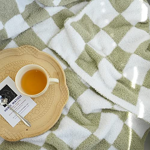Checkered Throw Blanket Soft Fuzzy Lightweight Warm Preppy Aesthetic Decor for Couch,Chair,Sofa,Bed(Sage Green,51"x63")