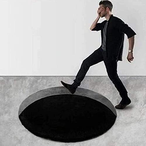 Illusion Rug, 3D Carpet Bottomless Hole Optical Illusion Area Rug, Black Stereo Vision Carpet (Black, Round 23.62 * 23.62 in)-80x80cm