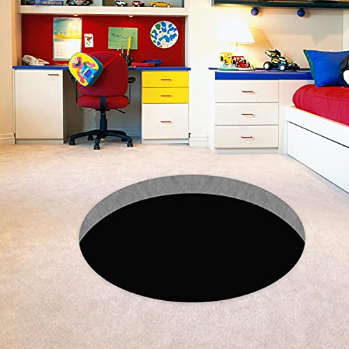 Illusion Rug, 3D Carpet Bottomless Hole Optical Illusion Area Rug, Black Stereo Vision Carpet (Black, Round 23.62 * 23.62 in)-80x80cm