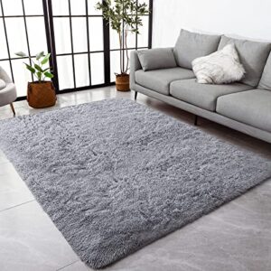 vocrite super soft fluffy rug for bedroom, 4’x6′ grey shag shaggy area rugs, non-slip plush furry throw carpet, modern cozy rectangle rug for bedroom classroom nursery dorm living room, gray