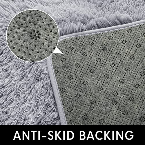 Vocrite Super Soft Fluffy Rug for Bedroom, 4'x6' Grey Shag Shaggy Area Rugs, Non-Slip Plush Furry Throw Carpet, Modern Cozy Rectangle Rug for Bedroom Classroom Nursery Dorm Living Room, Gray