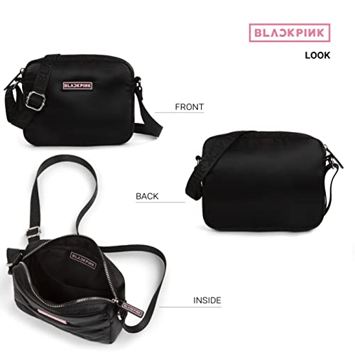 Bugatti BLACKPINK Quartz Collection Camera Crossbody Bag for Women, Girls, and Teens, Officially Licensed Lightweight Nylon (BLACK)