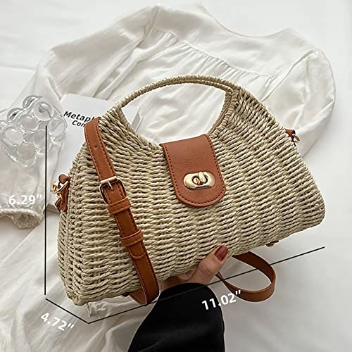 EDIWER Women’s Straw Beach Bag Beach Tote Purse Rattan Crossbody Bag Daily Top Handle Satchel Handbag Shoulder Bag for Summer