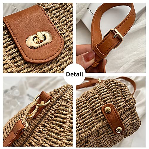 EDIWER Women’s Straw Beach Bag Beach Tote Purse Rattan Crossbody Bag Daily Top Handle Satchel Handbag Shoulder Bag for Summer