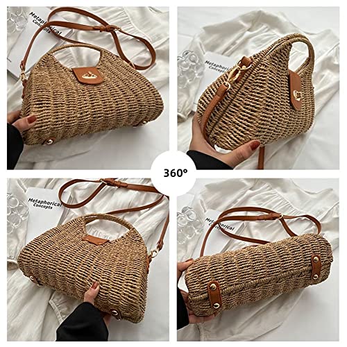 EDIWER Women’s Straw Beach Bag Beach Tote Purse Rattan Crossbody Bag Daily Top Handle Satchel Handbag Shoulder Bag for Summer