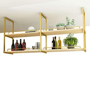 nordic iron solid wood ceiling shelf, 2 tier ceiling mounted storage shelf, bar restaurant hanging decorative flower stand