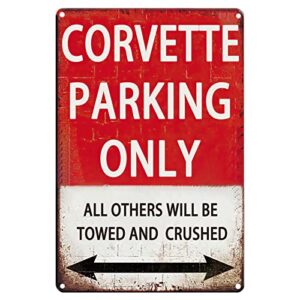 corvette gifts for men, vintage garage metal signs tin corvette sign funny car poster room accessories man cave wall art decor corvette parking only 8×12 inch