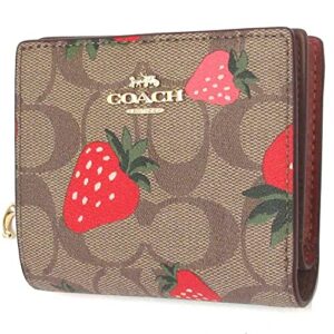 COACH Snap Wallet In Signature Canvas With Wild Strawberry Print Style No. CH526