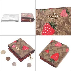 COACH Snap Wallet In Signature Canvas With Wild Strawberry Print Style No. CH526