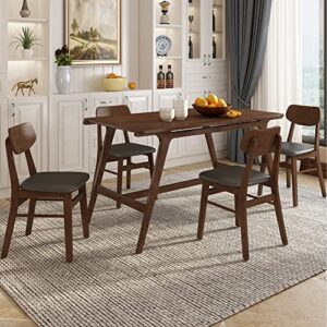 LCH 5 Pieces, Kitchen Faux Leather Chairs, Mid-Century Style Dining Table Set for 4 Persons, Easy to Clean and Assemble (Brown)