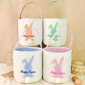 Easter Baskets with Bunny Tail for Kids, Applique Stripe Bunny Easter Bucket for Child, Embroidered Easter Hunt Bag, Blue Stripe Easter Basket, Girls Boys Easter Gifts.