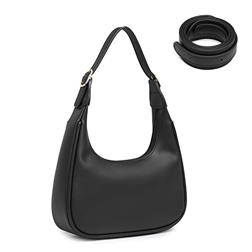 WuliTown Shoulder Bags for Women,Cute Hobo Tote Handbag Mini Clutch Purse,Crossbody bag with Zipper Closure (Black)