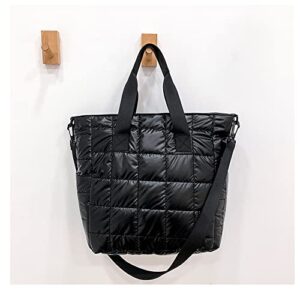 Puffer Tote Purses Puffy Shoulder Crossbody Bags Quilted Bag Women Cotton Padded Handbags Winter Lightweight Work Travel (black)