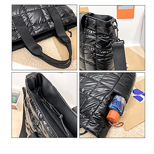 Puffer Tote Purses Puffy Shoulder Crossbody Bags Quilted Bag Women Cotton Padded Handbags Winter Lightweight Work Travel (black)