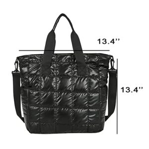 Puffer Tote Purses Puffy Shoulder Crossbody Bags Quilted Bag Women Cotton Padded Handbags Winter Lightweight Work Travel (black)