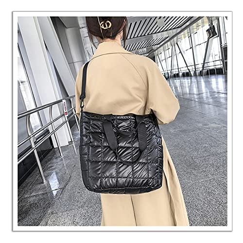 Puffer Tote Purses Puffy Shoulder Crossbody Bags Quilted Bag Women Cotton Padded Handbags Winter Lightweight Work Travel (black)