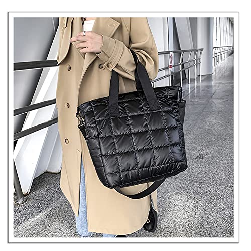 Puffer Tote Purses Puffy Shoulder Crossbody Bags Quilted Bag Women Cotton Padded Handbags Winter Lightweight Work Travel (black)