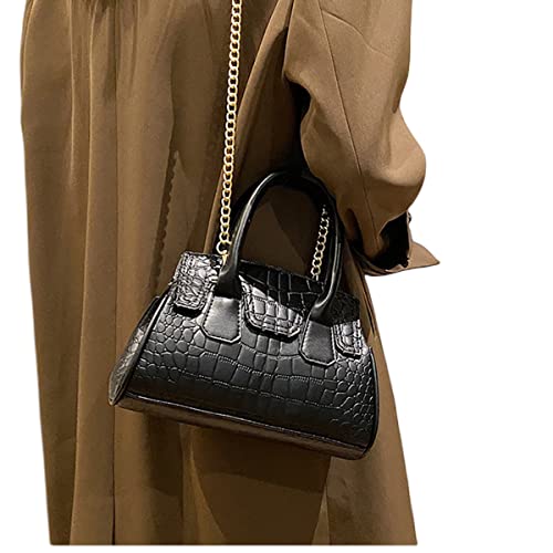 IAMUHI Faux Leather Crocodile Evening Clutch Purse,Women Small Top Handle Tote Handbag Vintage Cross Body Shoulder Bags,Black