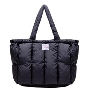 Puffy Bag Aesthetic Puffy Tote Bag Padded Tote Bag Women's Rectangle Quilted Plain Large Capacity Puffy Underarm Shoulder Bag (Black)