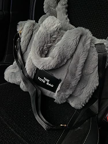 Faux Fur Furry Tote Purse Women Crossbody Shoulder Bag Soft Plush Handbag Clutch Top Handle Fuzzy Satchel (Dark Gray)