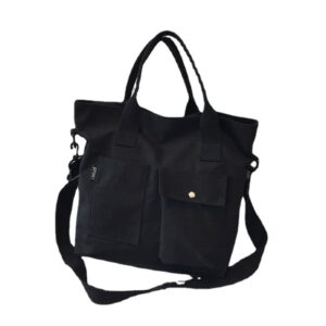 pbkabiug canvas bags for women handbag shoulder bag large capacity messenger tote shopper bags casual cross body bag (black)