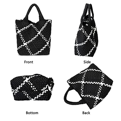 Fashion Hobo Bag Handmade Woven Casual Female Handbag Large Capacity Neoprene Tote Bag Patchwork Women Shoulder Bags (White brown)