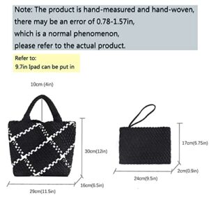 Fashion Hobo Bag Handmade Woven Casual Female Handbag Large Capacity Neoprene Tote Bag Patchwork Women Shoulder Bags (White brown)