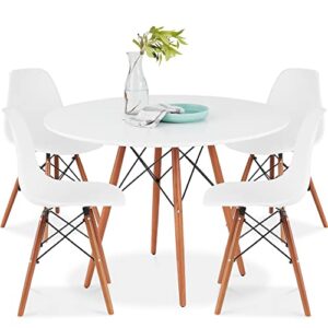 best choice products 5-piece dining set, compact mid-century modern table & chair set for home, apartment w/ 4 chairs, plastic seats, wooden legs, metal frame – brown/white