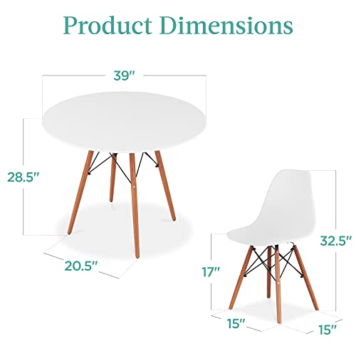 Best Choice Products 5-Piece Dining Set, Compact Mid-Century Modern Table & Chair Set for Home, Apartment w/ 4 Chairs, Plastic Seats, Wooden Legs, Metal Frame - Brown/White