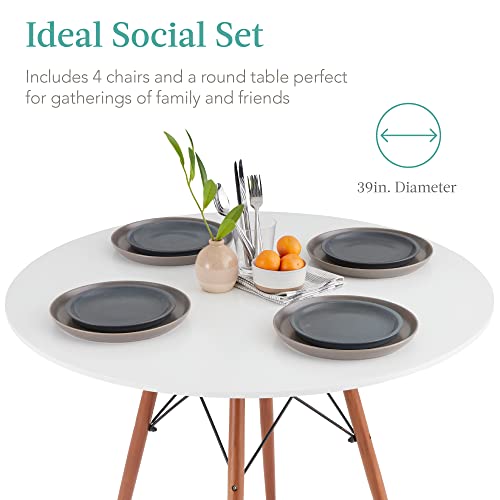 Best Choice Products 5-Piece Dining Set, Compact Mid-Century Modern Table & Chair Set for Home, Apartment w/ 4 Chairs, Plastic Seats, Wooden Legs, Metal Frame - Brown/White