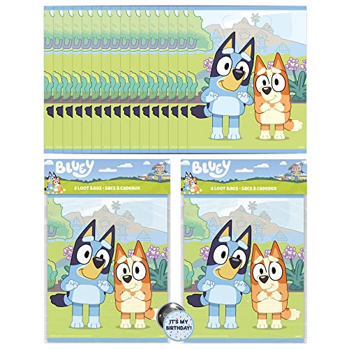 Unique Bluey Party Favor Bags | 16 Pack | Officially Licensed | Goodie Bags | Birthday Party Supplies, Favors & Decorations | Button