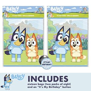 Unique Bluey Party Favor Bags | 16 Pack | Officially Licensed | Goodie Bags | Birthday Party Supplies, Favors & Decorations | Button